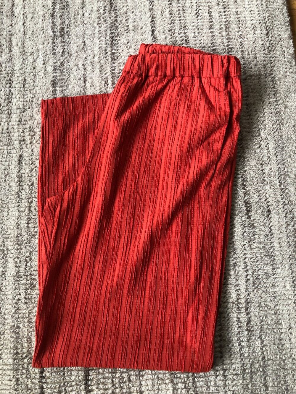 Red Textured Easy Pants